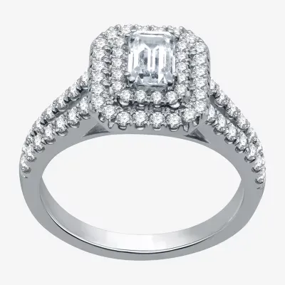 Signature By Modern Bride (H-I / I1) Womens 1 1/4 CT. T.W. Lab Grown White Diamond 10K Gold Side Stone Halo Engagement Ring