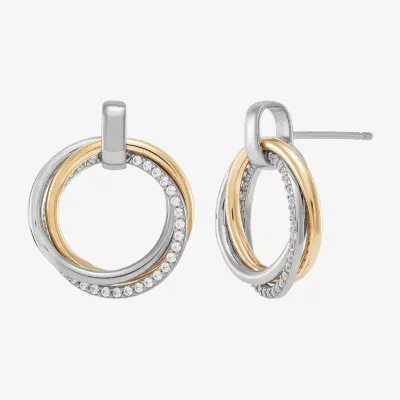 White Cubic Zirconia 10K Gold Sterling Silver Drop Earrings