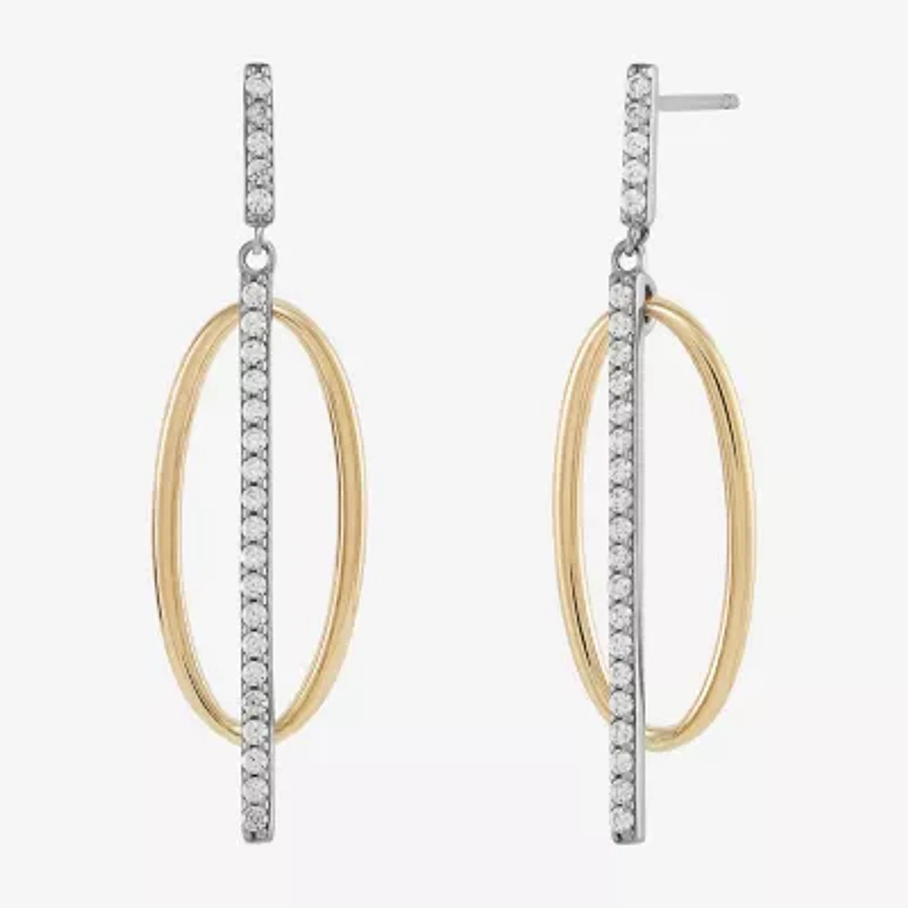 White Cubic Zirconia 10K Gold Sterling Silver Drop Earrings