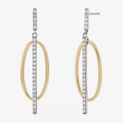 White Cubic Zirconia 10K Gold Sterling Silver Drop Earrings