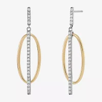 White Cubic Zirconia 10K Gold Sterling Silver Drop Earrings