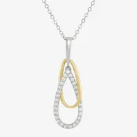 Womens White Cubic Zirconia 10K Gold Sterling Silver Pendant Necklace