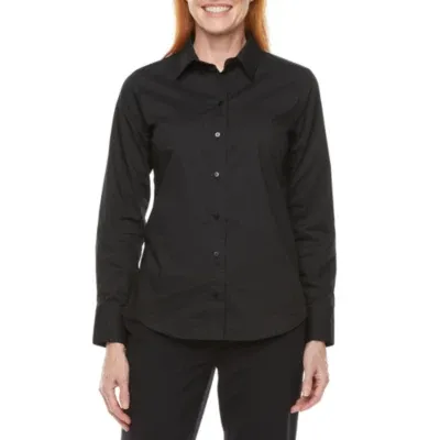 Worthington Womens Long Sleeve Adaptive Regular Fit Easy-on + Easy-off Button-Down Shirt