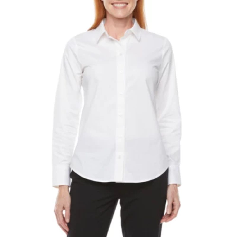 Worthington Womens Long Sleeve Adaptive Regular Fit Easy-on + Easy-off Button-Down Shirt