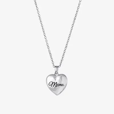 Mama Pure Silver Over Brass 18 Inch Cable Heart Locket Necklace