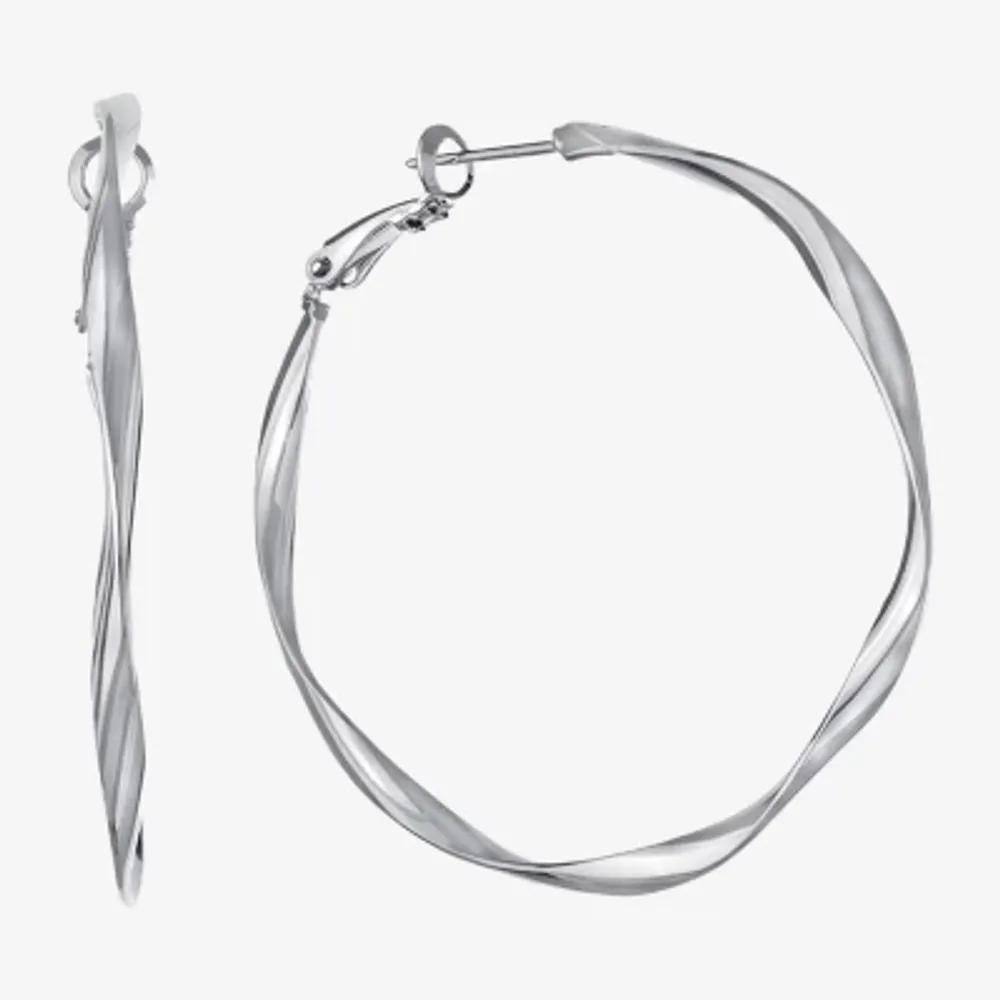 Silver Reflections Womens 48.7mm Hoop Earrings