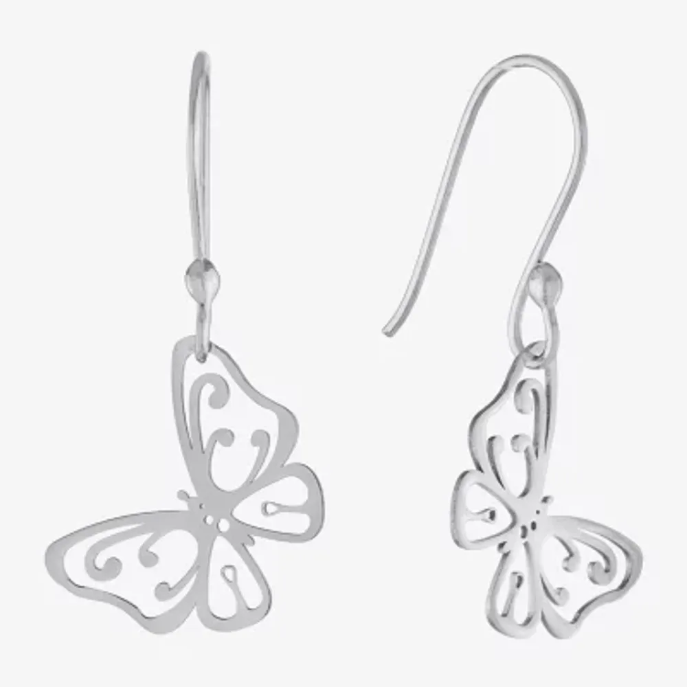 Silver Treasures Sterling Silver Butterfly Drop Earrings