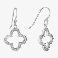 Silver Treasures Cubic Zirconia Sterling Silver Clover Drop Earrings