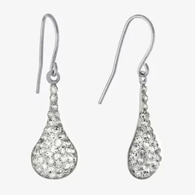 Silver Treasures Crystal Sterling Silver Oval Drop Earrings