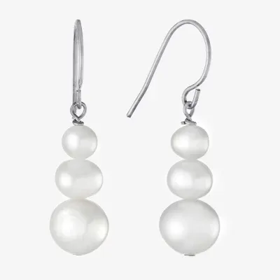 Silver Treasures Simulated Pearl Sterling Silver Drop Earrings