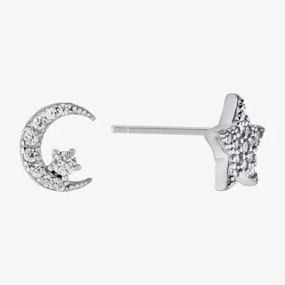 Silver Treasures Cubic Zirconia Sterling Silver 6.8mm Moon Stud Earrings