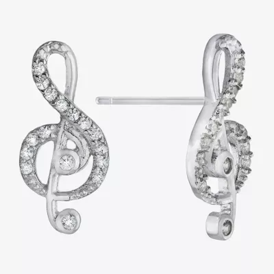 Silver Treasures Music Note Cubic Zirconia Sterling Silver 15.2mm Stud Earrings