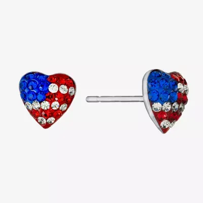 Silver Treasures Crystal Sterling Silver 7.1mm Heart Stud Earrings