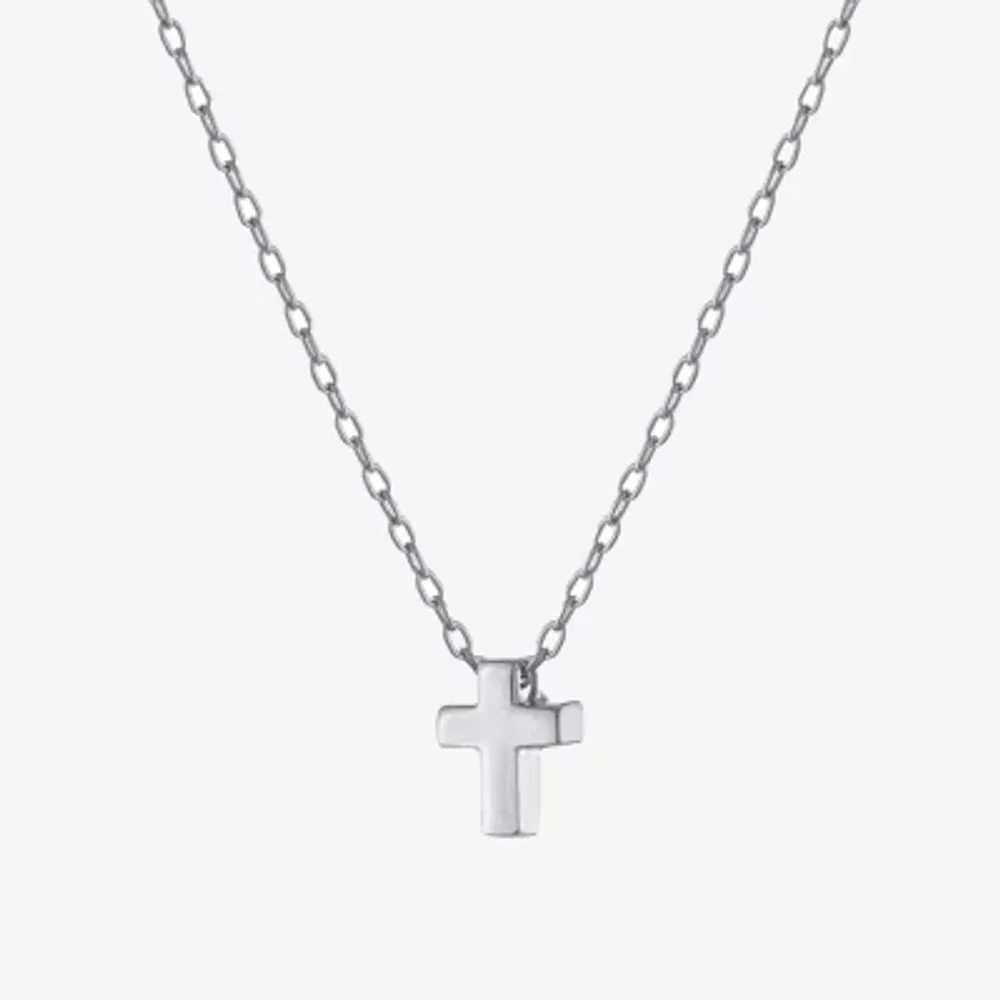 Silver Treasures Sterling Silver 16 Inch Link Cross Pendant Necklace