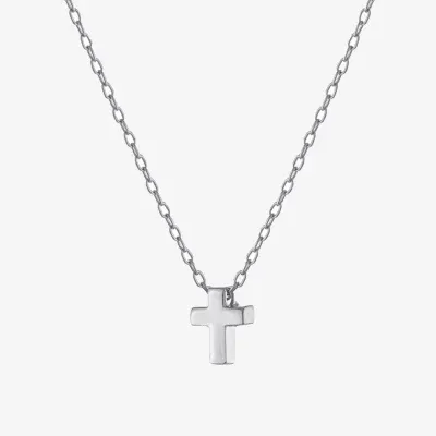 Silver Treasures Sterling Silver 16 Inch Link Cross Pendant Necklace
