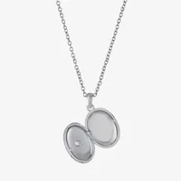 Sparkle Allure Cubic Zirconia Pure Silver Over Brass 18 Inch Cable Oval Locket Necklace