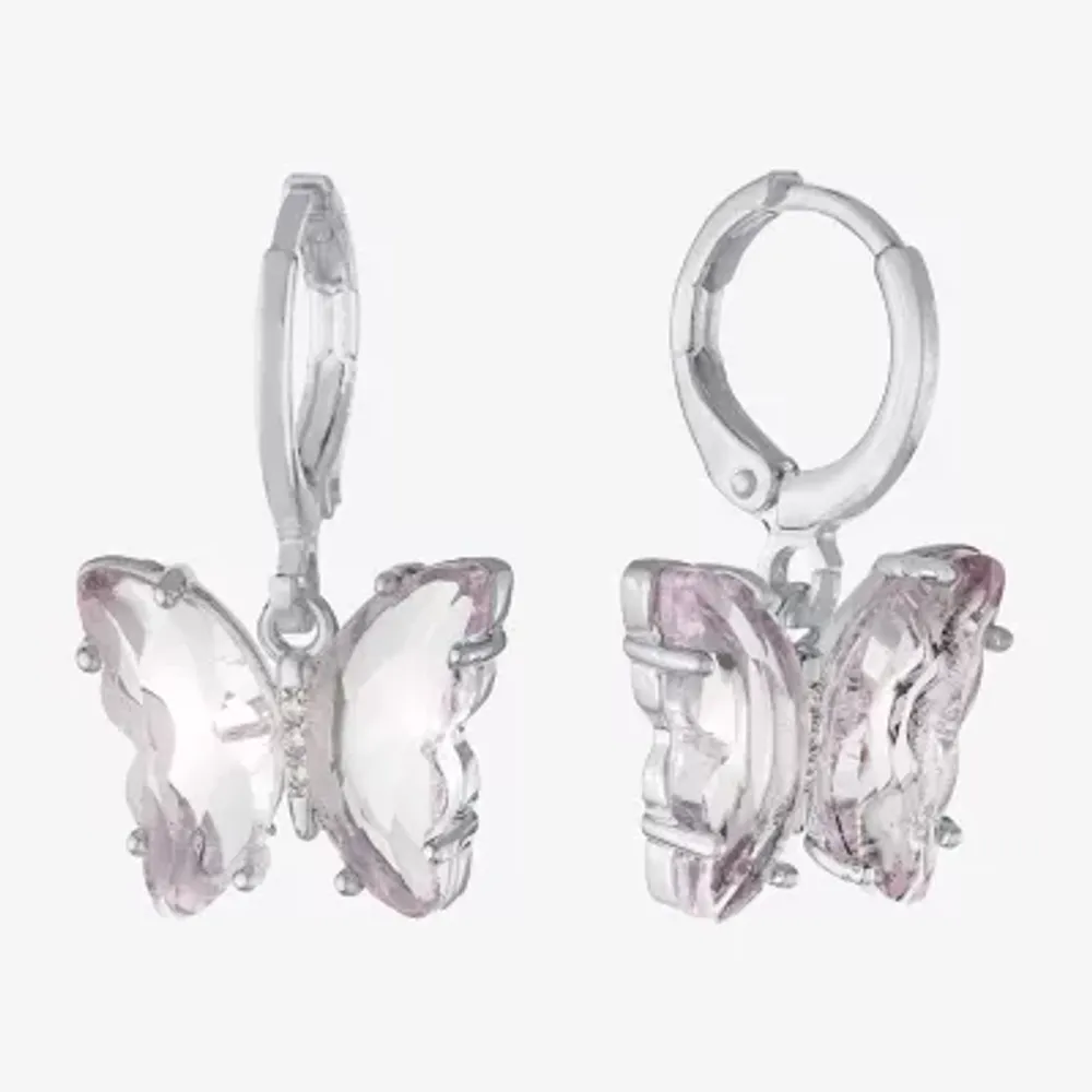 Sparkle Allure Cubic Zirconia Pure Silver Over Brass Butterfly Drop Earrings