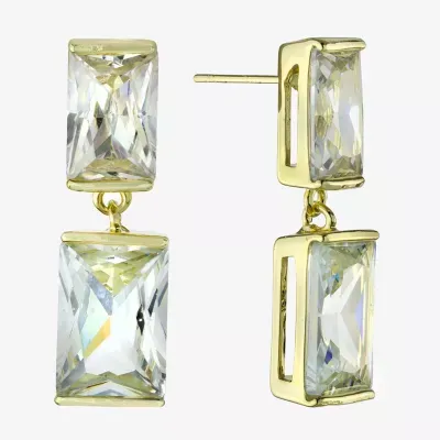 Sparkle Allure Crystal 14K Gold Over Brass Rectangular Drop Earrings