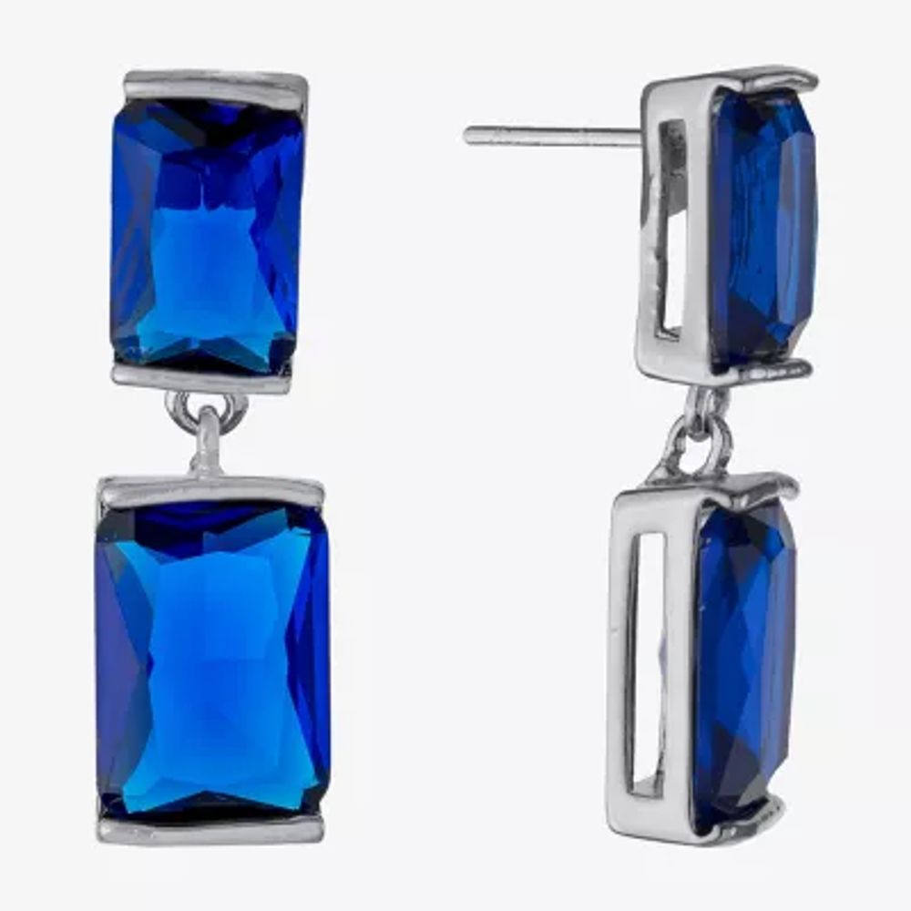 Sparkle Allure Crystal Pure Silver Over Brass Rectangular Drop Earrings