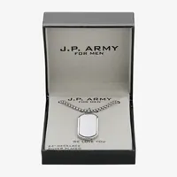 J.P. Army Men's Jewelry Dad Hematite Pure Silver Over Brass 24 Inch Cable Dog Tag Pendant Necklace