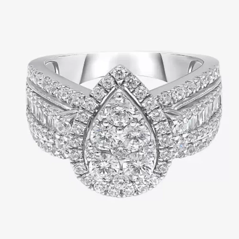 CT.T.W. Natural Diamond Pear Shape Side Stone Halo Engagement Ring 10K or 14K White Gold