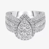 2 CT.T.W. Natural Diamond Pear Shape Side Stone Halo Engagement Ring 10K or 14K White Gold