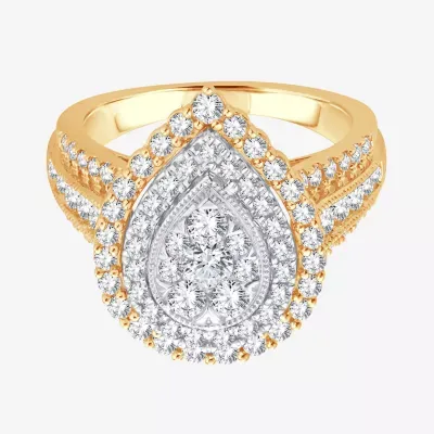 Womens 1 1/2 CT. T.W. Natural White Diamond 10K Gold Pear Halo Engagement Ring