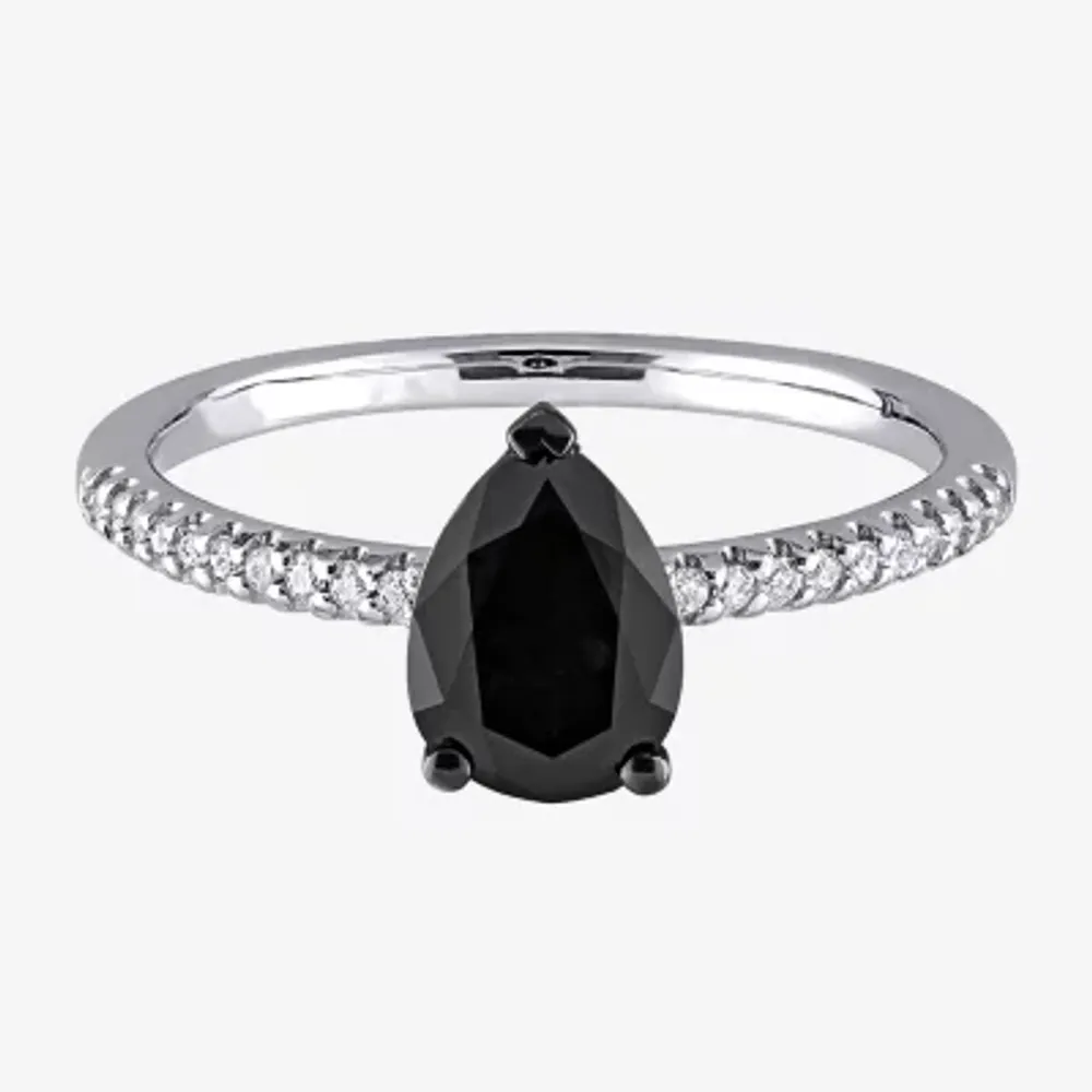 Midnight Black Womens 1 1/10 CT. T.W. Natural Diamond 14K White Gold Pear Engagement Ring