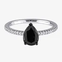 Midnight Black Womens 1 1/10 CT. T.W.  Natural Diamond 14K White Gold Pear Engagement Ring