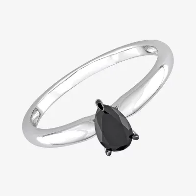 Midnight Black Womens 1/2 CT. Natural Diamond 14K White Gold Pear Solitaire Engagement Ring