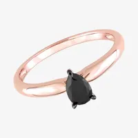 Midnight Black Womens 1/2 CT. T.W. Natural Diamond 14K Rose Gold Pear Solitaire Engagement Ring