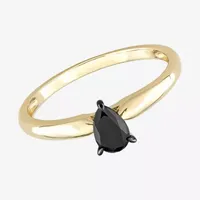 Midnight Black Womens 1/ CT. T.W. Natural Diamond 14K Gold Pear Solitaire Engagement Ring