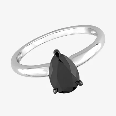 Midnight Black Womens 1 CT. Natural Diamond 14K White Gold Pear Solitaire Engagement Ring