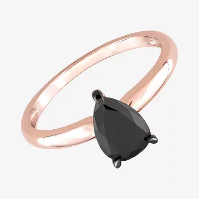 Midnight Black Womens 1 CT. Natural Diamond 14K Rose Gold Pear Solitaire Engagement Ring
