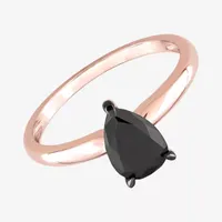 Midnight Black Womens 1 CT. Natural Diamond 14K Rose Gold Pear Solitaire Engagement Ring