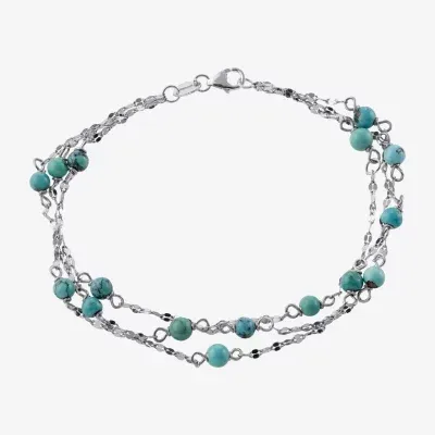 Enhanced Blue Turquoise Sterling Silver Beaded Bracelet