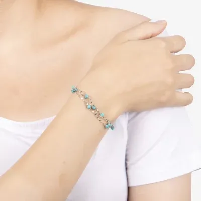 Enhanced Blue Turquoise Sterling Silver Beaded Bracelet