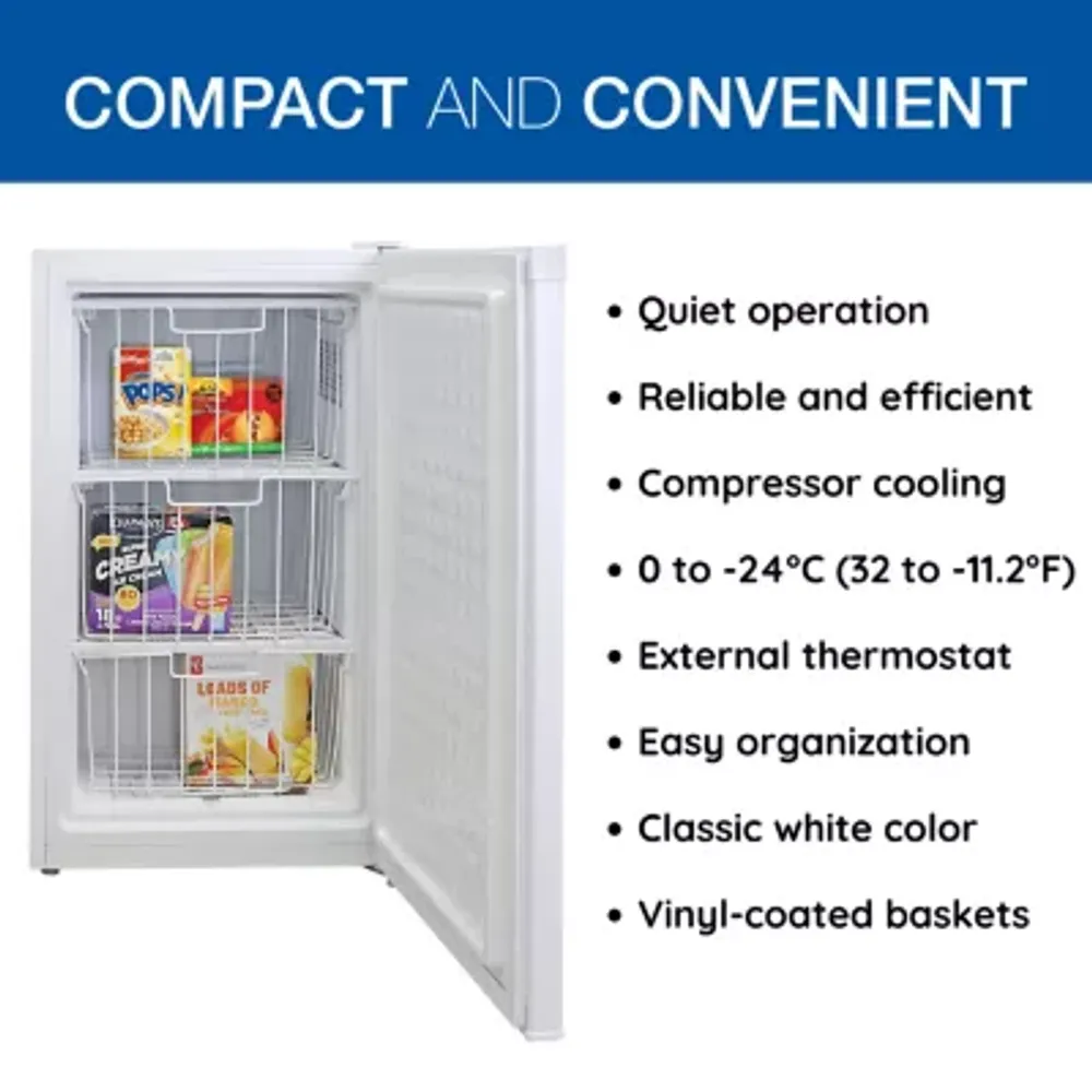 Compact Upright Freezer- 3.1 cu ft (88L)- White- Frost-Free- Flat Back