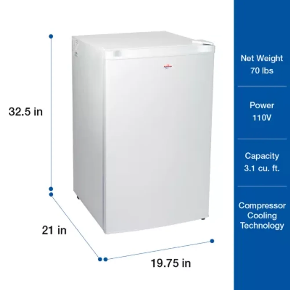 Compact Upright Freezer- 3.1 cu ft (88L)- White- Frost-Free- Flat Back