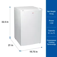 Compact Upright Freezer- 3.1 cu ft (88L)- White- Frost-Free- Flat Back