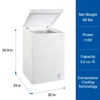 Koolatron Compact Chest Freezer 3.5 cu ft (99L) White- Manual Defrost