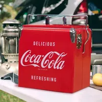 Coca-Cola Retro Ice Chest Cooler with Bottle Opener 13L (14 qt)- Red and Silver