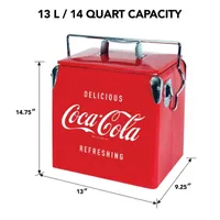 Coca-Cola Retro Ice Chest Cooler with Bottle Opener 13L (14 qt)- Red and Silver