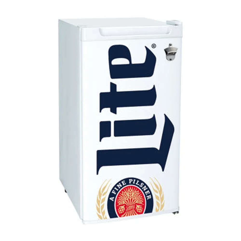 Miller Lite Compact Fridge with Bottle Opener- 90 L/ 95 Qt 3.2 Cu Ft