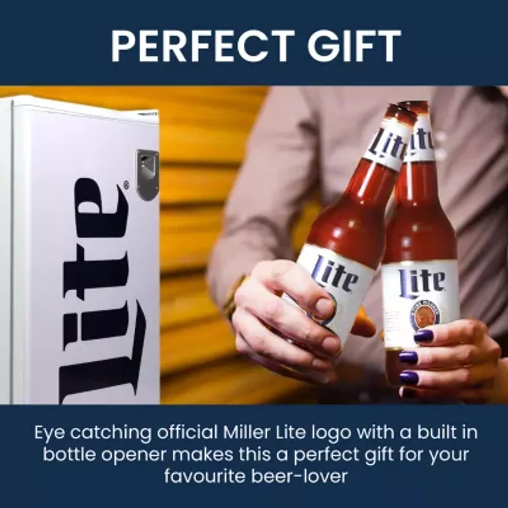 Miller Lite Compact Fridge with Bottle Opener- 90 L/ 95 Qt 3.2 Cu Ft