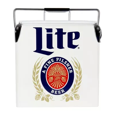 Miller Lite Retro Ice Chest Cooler with Bottle Opener 13L (14 qt)- White and Blue