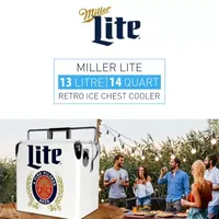 Miller Lite Retro Ice Chest Cooler with Bottle Opener 13L (14 qt)- White and Blue