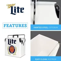 Miller Lite Retro Ice Chest Cooler with Bottle Opener 13L (14 qt)- White and Blue