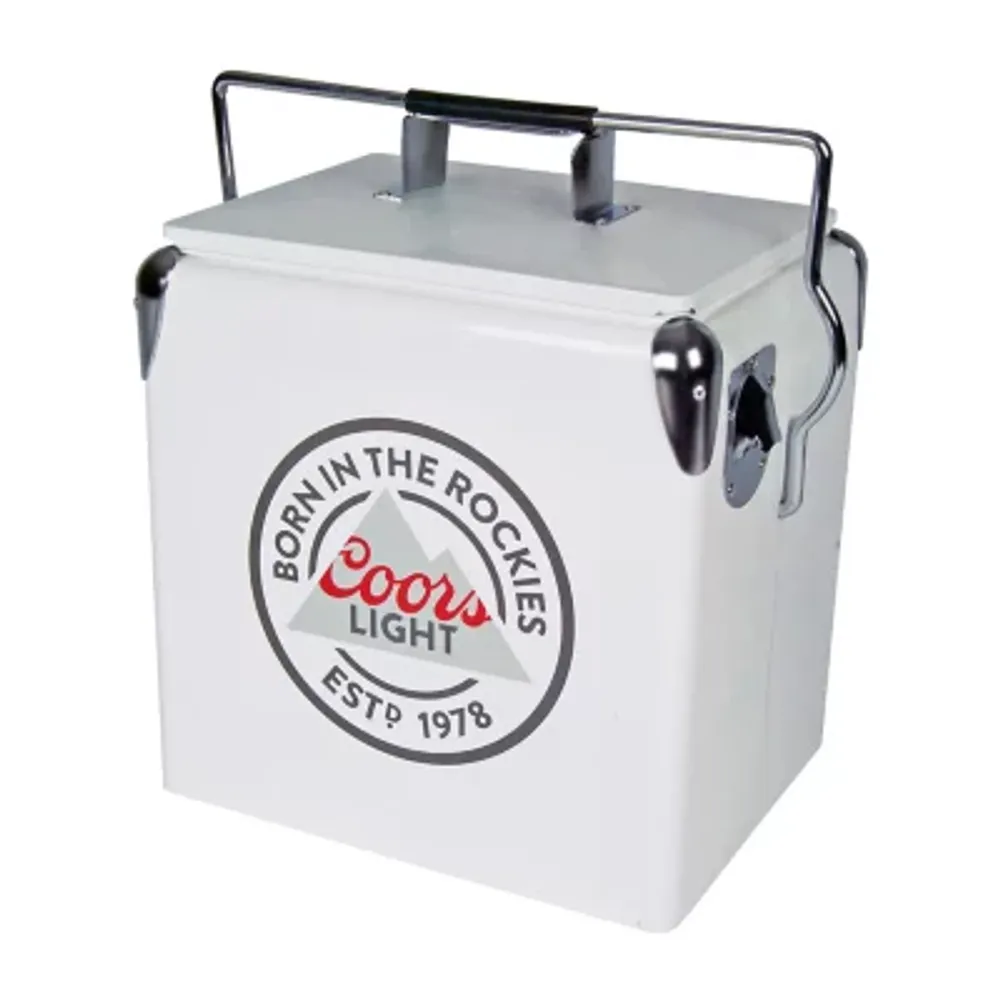 Coors Light Retro Ice Chest Cooler with Bottle Opener 13L (14 qt)- White and Silver