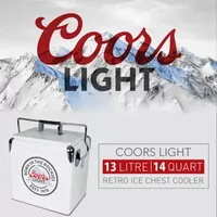 Coors Light Retro Ice Chest Cooler with Bottle Opener 13L (14 qt)- White and Silver